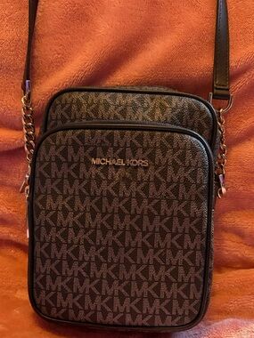 Michael Kors Dark Brown MK Monogram Messenger Bag